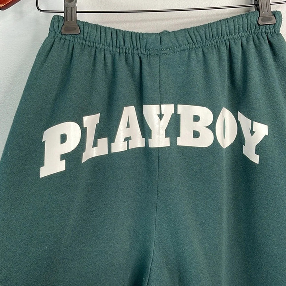 Playboy Booty Spellout Graphic Jogger Sweatpants Forest Green Bunny Pockets S - Picture 5 of 11